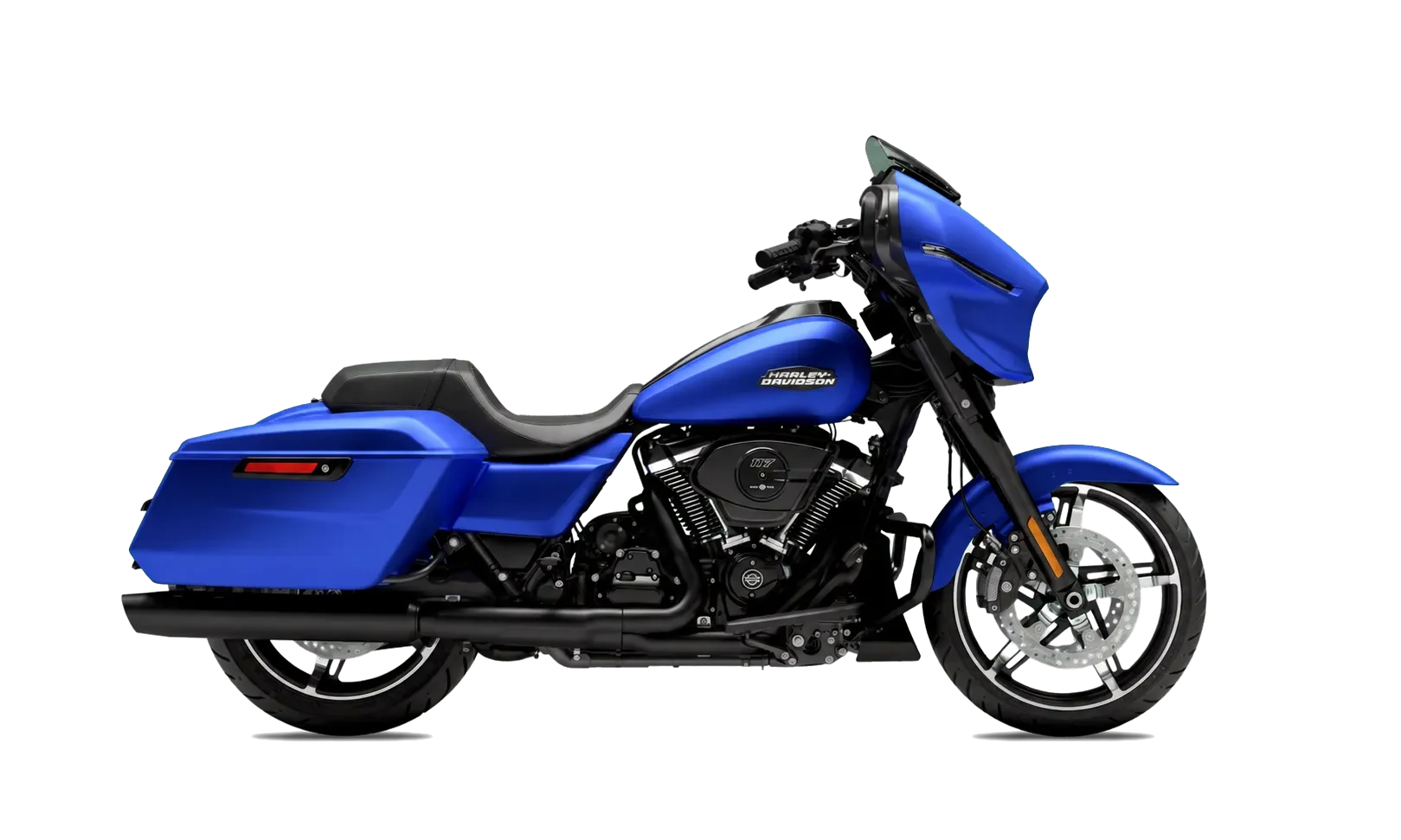 Harley-Davidson Street Glide shown in studio profile.