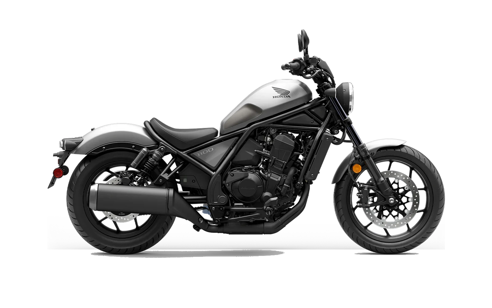 Honda Rebel 1100 shown in matte silver metallic studio profile.